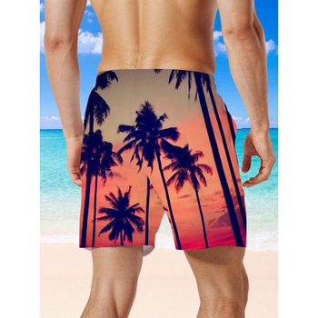 Vyrų 3D spausdinti gėlių pliažo šortai, greitai džiūstantys, vasarai, tiesus kirpimas, poliesteris 95%