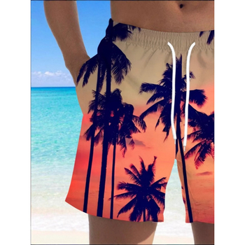 Vyrų 3D spausdinti gėlių pliažo šortai, greitai džiūstantys, vasarai, tiesus kirpimas, poliesteris 95%