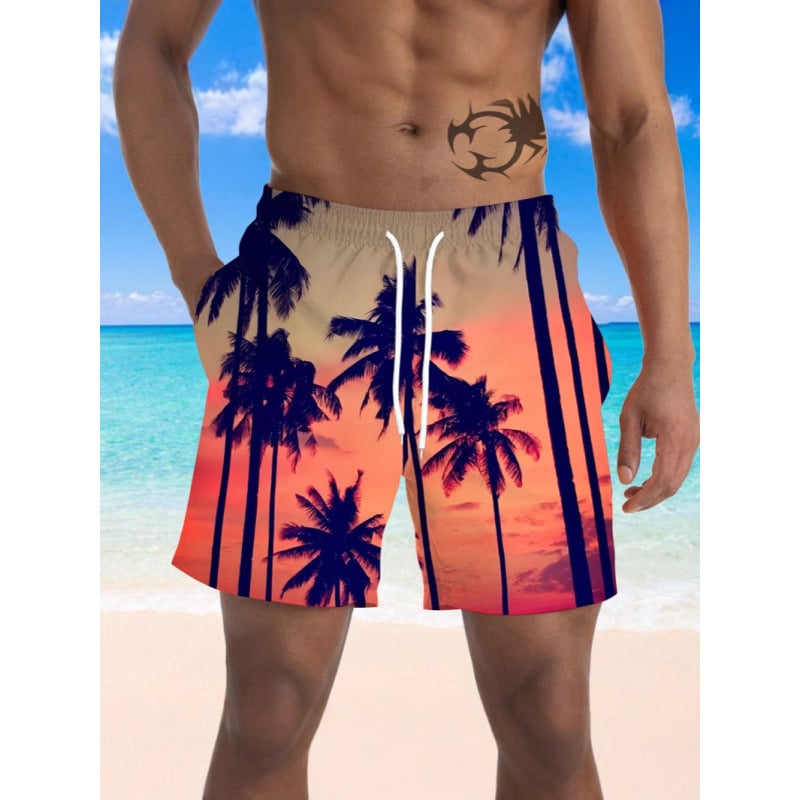 Vyrų 3D spausdinti gėlių pliažo šortai, greitai džiūstantys, vasarai, tiesus kirpimas, poliesteris 95%