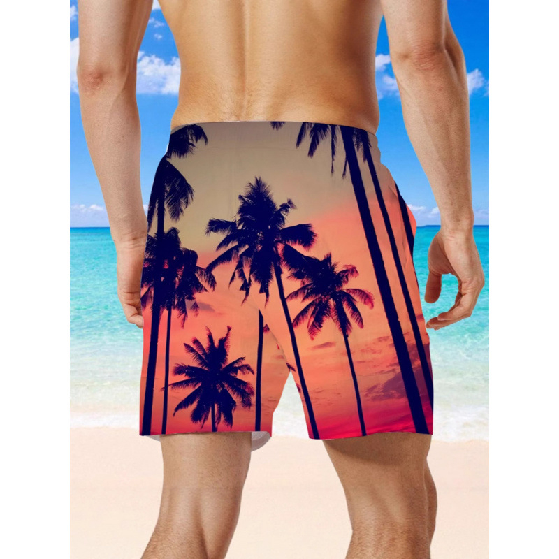 Vyrų 3D spausdinti gėlių pliažo šortai, greitai džiūstantys, vasarai, tiesus kirpimas, poliesteris 95%