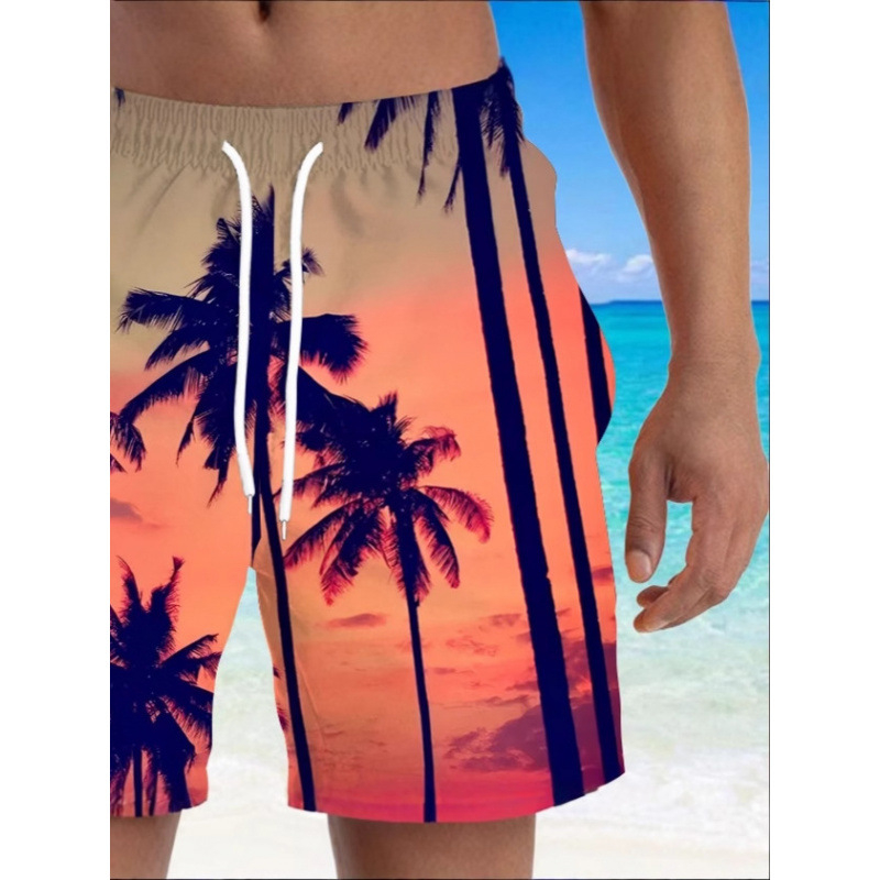 Vyrų 3D spausdinti gėlių pliažo šortai, greitai džiūstantys, vasarai, tiesus kirpimas, poliesteris 95%