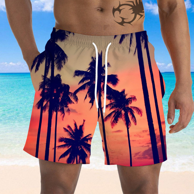 Vyrų 3D spausdinti gėlių pliažo šortai, greitai džiūstantys, vasarai, tiesus kirpimas, poliesteris 95%