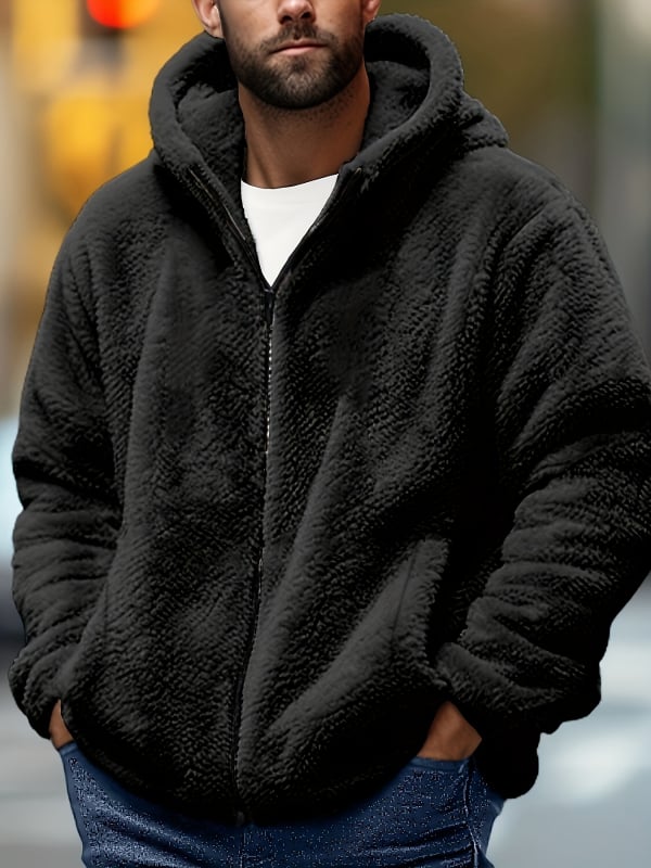 Polár béléses kapucnis téli kabát férfiaknak, szélálló és kopásálló, poliészter anyagból
