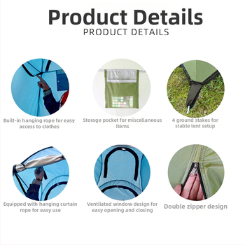 Išorinė nešiojama greitai atsidaranti palapinė dušai ir apsirengimui, vienos kambario išdėstymas, atsparumas vandeniui <1000 mm, 170T sidabro poliesterio audinys, pritaikoma