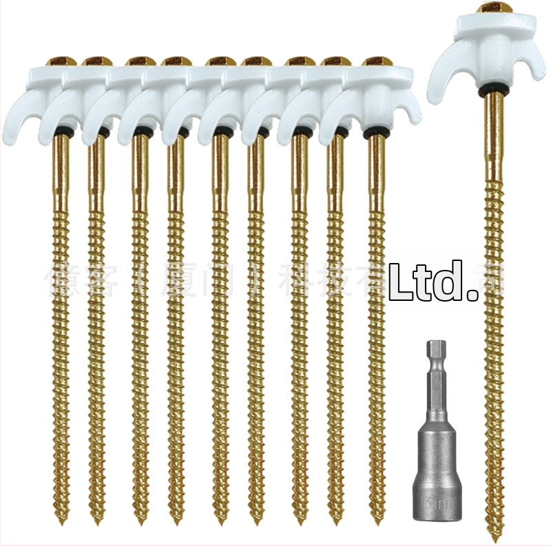 Skrūvējamas teltis naglas ar griežamu plastmasas galvu, no zema oglekļa tērauda, fluorescējošas