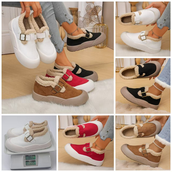 Pantofi de iarnă pentru femei din velur, căptușeală din blană artificială, slip-on, talpă din cauciuc, vârf rotund