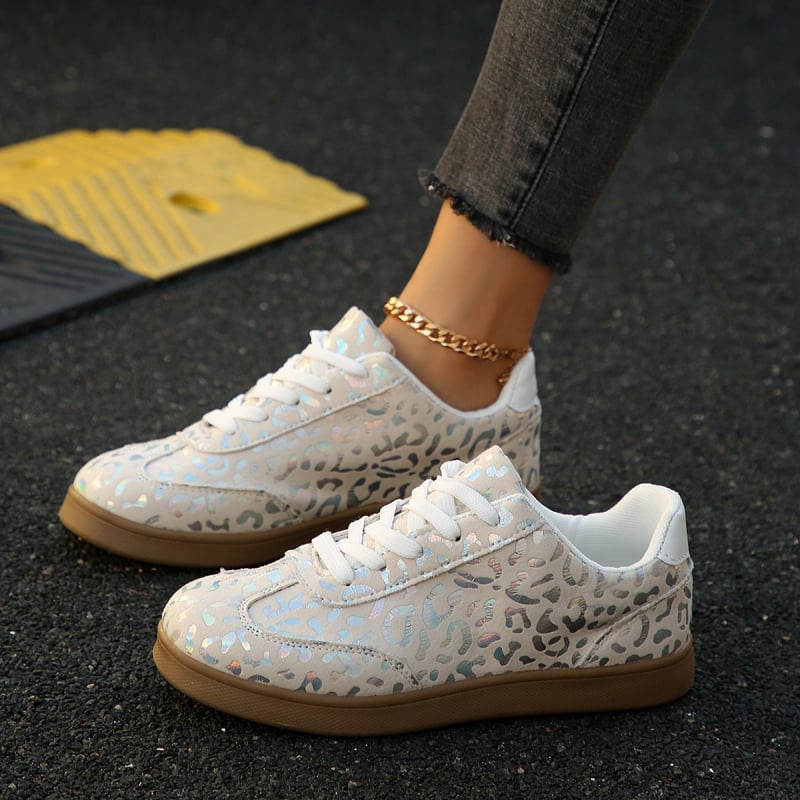 Unisex sportiniai bateliai su leopardiniu raštu – žemas viršus, gumos padas, EVA vidpadis, raišteliai, kvėpuojantys