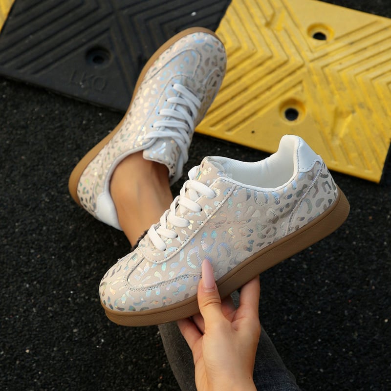 Unisex sportiniai bateliai su leopardiniu raštu – žemas viršus, gumos padas, EVA vidpadis, raišteliai, kvėpuojantys