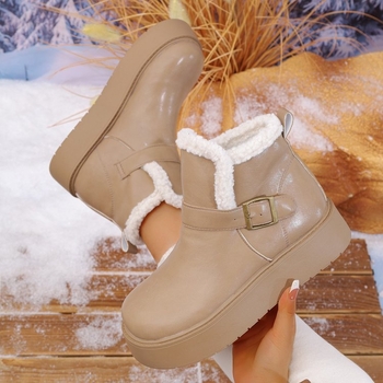 Női hócsizmák, PU külső, belső műszőrmével bélelt, gumi talp, alacsony szár, vastag sarok 3-5 cm