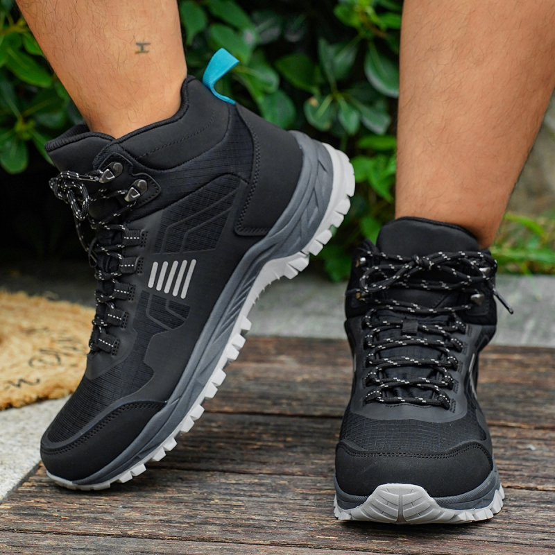 Vyriski žygio bateliai pavasario–rudens sezonai, vandeniui atsparūs, neslystantys, tvarūs, viršus: oda-drobė-oda, padas: guma