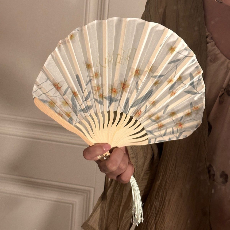 Διπλωμένος φαν από Aya μετάξι με εκτύπωση σε στιλ μελάνης – αξεσουάρ φωτογράφισης, κινεζικό στυλ