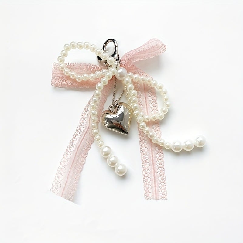 Pitsist lips telefoni kaelakee – käsitöö, helmestest ja pärlitest, südamekujuline võtmehoidja