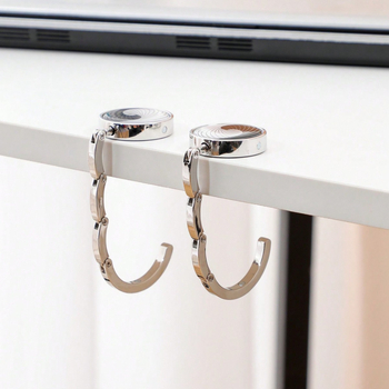 Portatyvinė sulankstoma maišų kabykla prie stalo krašto — cinko lydinys, vienas kabliukas, šiuolaikinis minimalistinis dizainas, prekės kodas Zh-036, 1 vnt