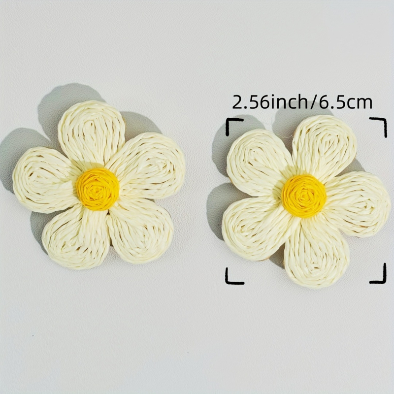 Μποέμ σκουλαρίκια από ραφία, χειροποίητα, υφαντά με αντίθετα λουλούδια, τύπου κουμπιού, Junji