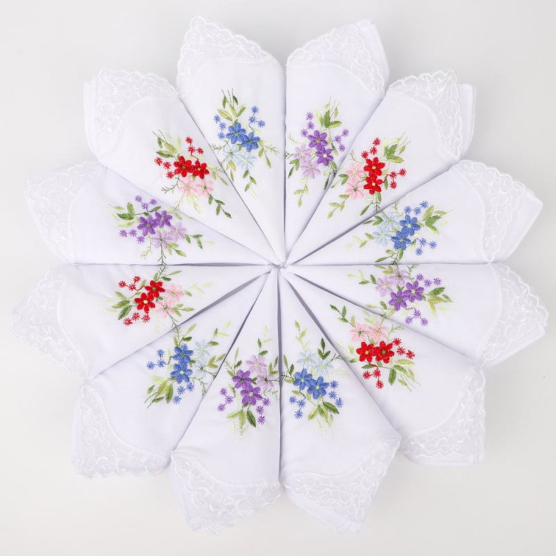 Puuvillane brodeeritud taskurätt pitsiga, 45 g, 6-osaline komplekt