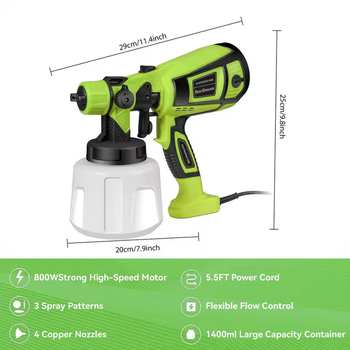 Elektrinis purškimo pistoletas, nešiojamas, aukšto slėgio, integruotas dizainas, didelė galia latekso dažams; svoris 1,3 kg, talpa 1000