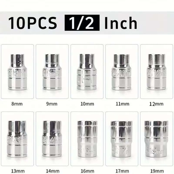 Set cu impact fără fir, prindere de 1/2 inch, Set metric de capete de soc, 10 piese