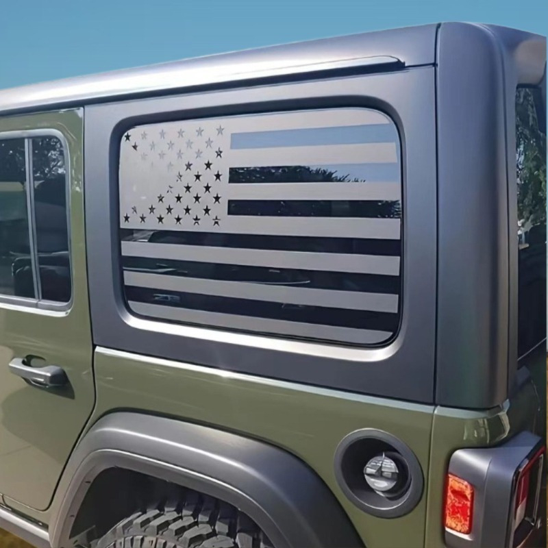 Jeep Wrangler 4 durų automobilio korpuso lipdukas su vėliavos ir kalnų motyvu užpakaliniam stiklui – lipdukas klijuojamas