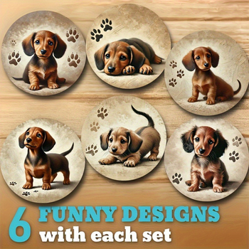 Mediniai padėkliukai po puodelius, 6 vnt., su šuniuko ir paukščių motyvais, modernus minimalistinis stilius