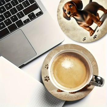 Mediniai padėkliukai po puodelius, 6 vnt., su šuniuko ir paukščių motyvais, modernus minimalistinis stilius