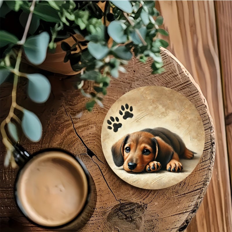 Mediniai padėkliukai po puodelius, 6 vnt., su šuniuko ir paukščių motyvais, modernus minimalistinis stilius