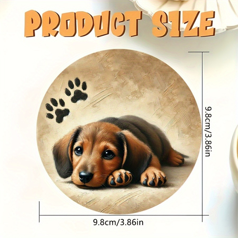 Дървени подложки за чаши, комплект от 6 броя, мотиви с кученца и птици, модерен минималистичен стил