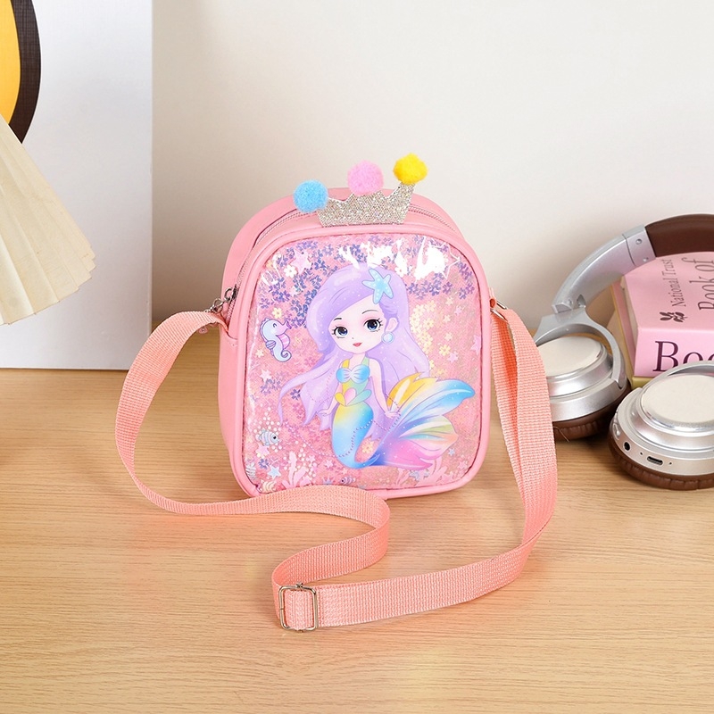 Meitenēm paredzēta crossbody soma ar sirēnas dekoru un kroni, anime motīvs, poliesterā odere