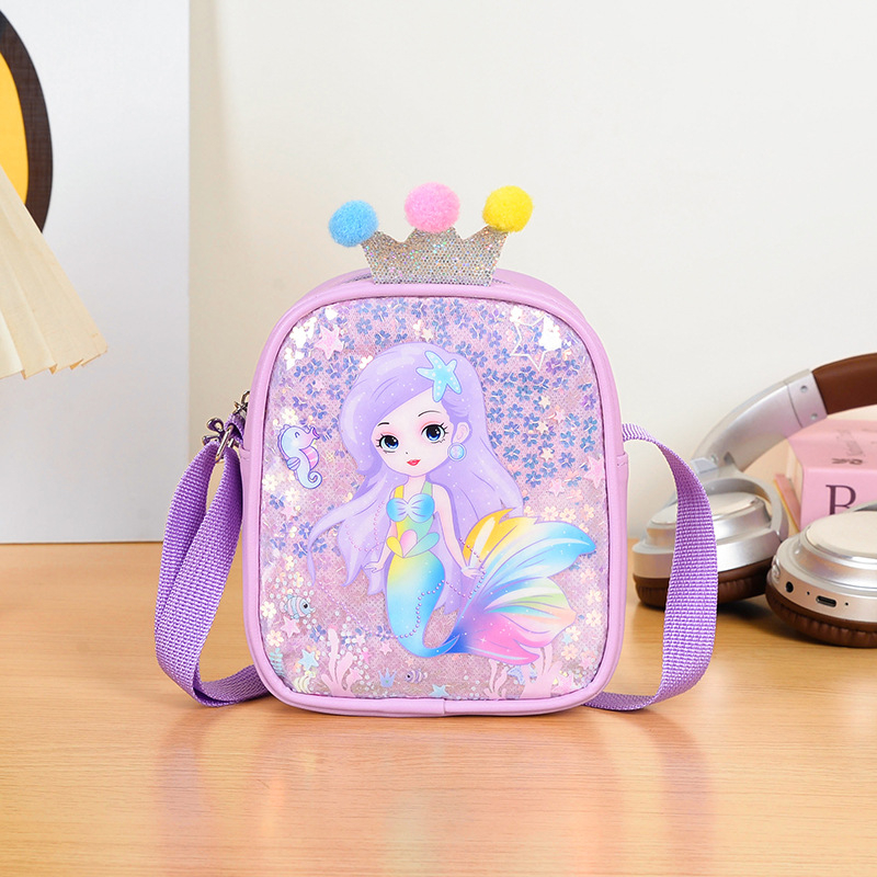 Meitenēm paredzēta crossbody soma ar sirēnas dekoru un kroni, anime motīvs, poliesterā odere