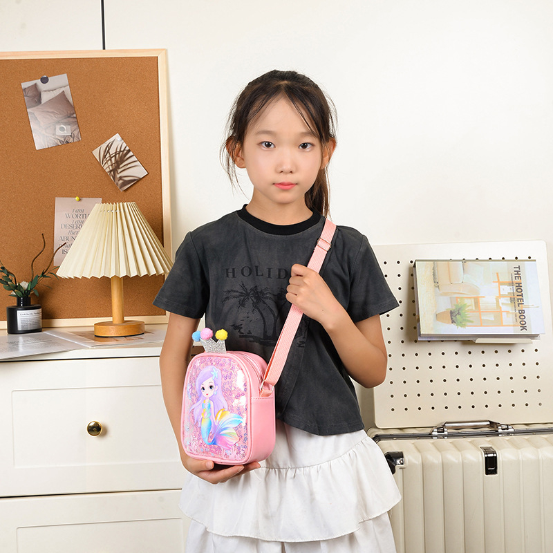 Meitenēm paredzēta crossbody soma ar sirēnas dekoru un kroni, anime motīvs, poliesterā odere