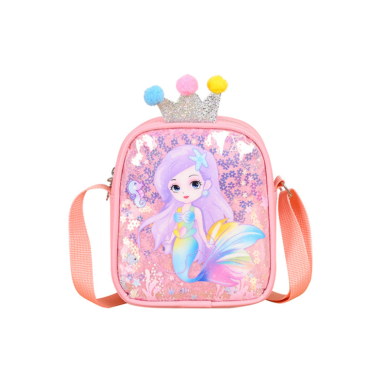 Meitenēm paredzēta crossbody soma ar sirēnas dekoru un kroni, anime motīvs, poliesterā odere