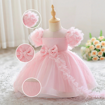 Mažų mergaičių suknelė 1–3 metų, vestuvinė suknelė su tinkline apdaila ir tiulio sijonu, princesės stilius, medžiaga poliesterio ir medvilnės mišinio (65% poliesteris, 35% medvilnė).