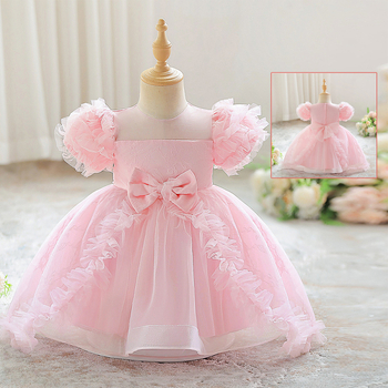 Mažų mergaičių suknelė 1–3 metų, vestuvinė suknelė su tinkline apdaila ir tiulio sijonu, princesės stilius, medžiaga poliesterio ir medvilnės mišinio (65% poliesteris, 35% medvilnė).