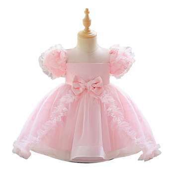 Mažų mergaičių suknelė 1–3 metų, vestuvinė suknelė su tinkline apdaila ir tiulio sijonu, princesės stilius, medžiaga poliesterio ir medvilnės mišinio (65% poliesteris, 35% medvilnė).