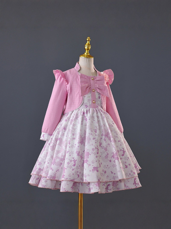 Vaikų suknelė — saldus princesės stilius, rudens 2025 leidimas, poliesterio audinys su enziminiu plovimu ir permatoma tekstūra, mergaitėms nuo 8 metų.