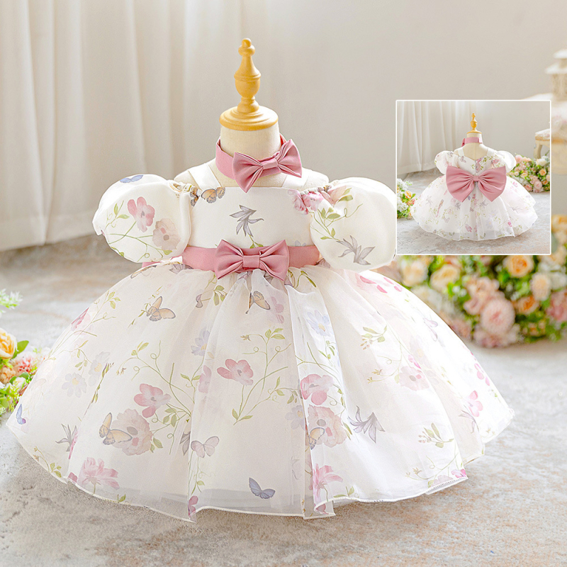 Vaikiška suknelė su pūkuotomis rankovėmis ir petnešėlėmis, skaitmeniniu spausdinimu ant tinklelio tutu sijono, audinys: poliesterio 65% + medvilnės 35%