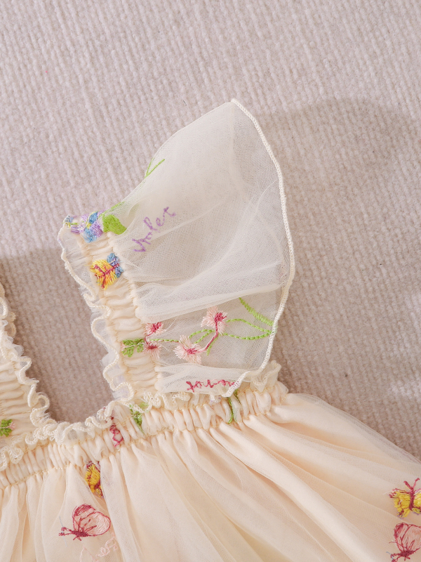 Rochie pentru fetițe nou-născute, în stil prințesă, din plasă, cu broderie florală și fustă tutu cu bretele, potrivită pentru vară
