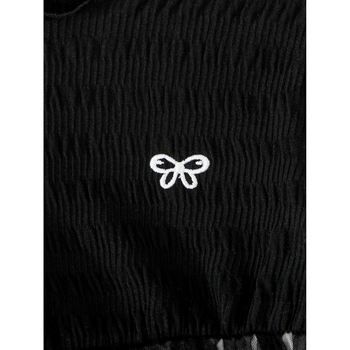 Rochie prințesă cu mâneci lungi din plasă pentru bebeluși și copii, imprimeu cu fundiță, 71% poliester cu căptușeală din spandex 29%, țesătură ignifugă, croială în A