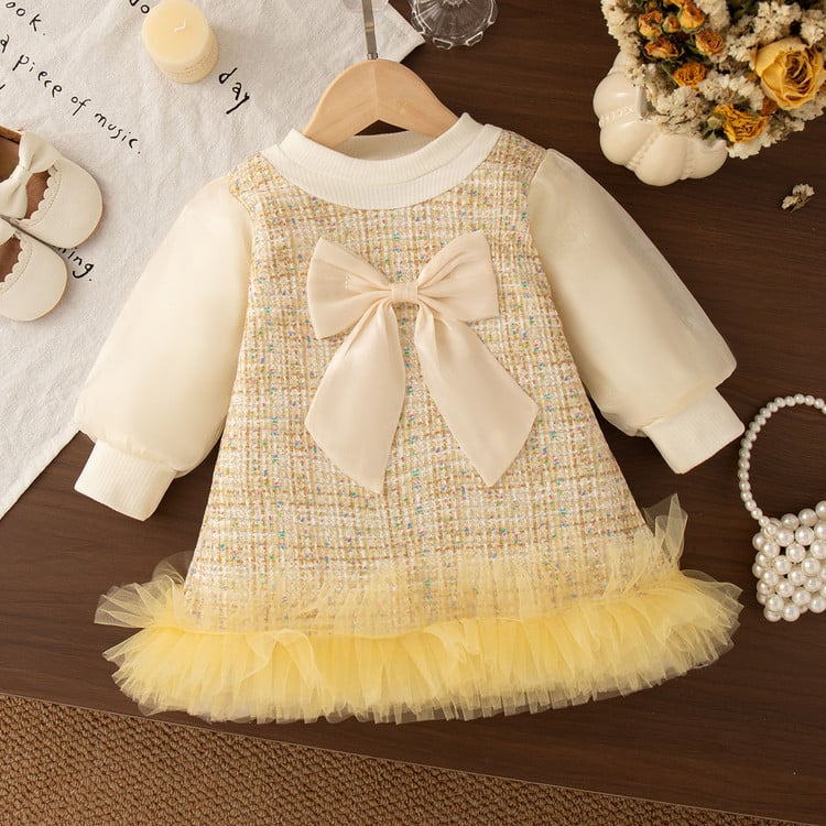 Dječja haljina za proljeće i jesen, patchwork s mrežastim tullom, princeza stil, tkanina pamuk-mješavina, 95% poliester