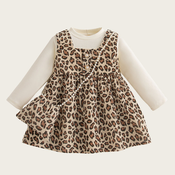 Haljina za djevojčice s leopard uzorkom, lažni dvodijelni set uz torbicu