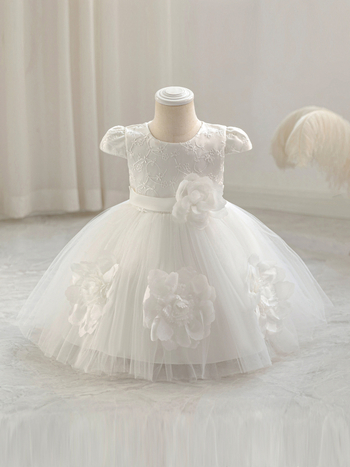 Otinluo Vaikiška suknelė – princės stiliaus tutu su 3D gėlėmis, poliesteris su medvilnine įdėja, vakarinė suknelė visoms metų laikams