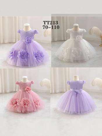 Otinluo Vaikiška suknelė – princės stiliaus tutu su 3D gėlėmis, poliesteris su medvilnine įdėja, vakarinė suknelė visoms metų laikams