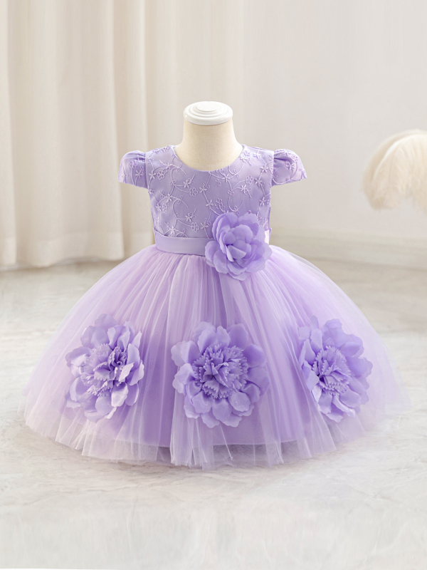 Otinluo Vaikiška suknelė – princės stiliaus tutu su 3D gėlėmis, poliesteris su medvilnine įdėja, vakarinė suknelė visoms metų laikams
