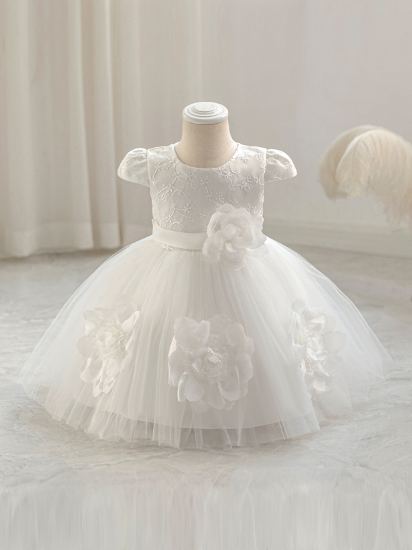 Otinluo Vaikiška suknelė – princės stiliaus tutu su 3D gėlėmis, poliesteris su medvilnine įdėja, vakarinė suknelė visoms metų laikams