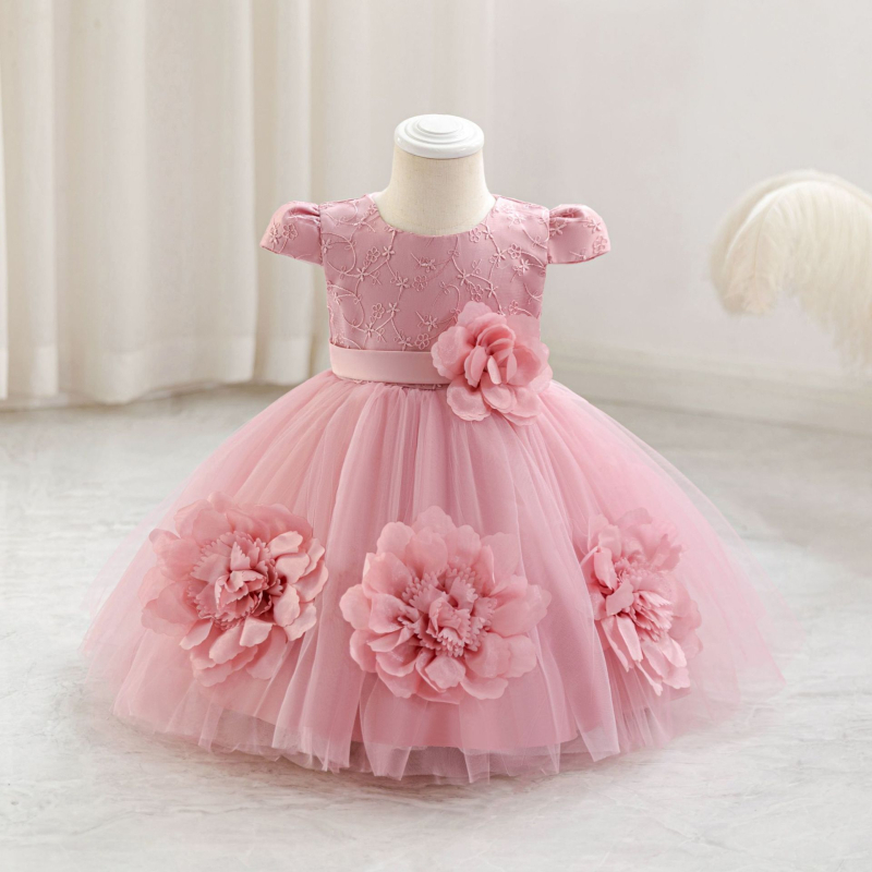 Otinluo Vaikiška suknelė – princės stiliaus tutu su 3D gėlėmis, poliesteris su medvilnine įdėja, vakarinė suknelė visoms metų laikams