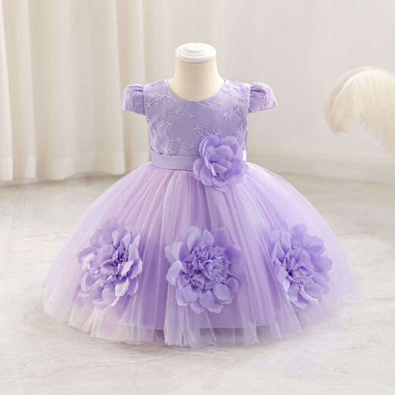 Otinluo Vaikiška suknelė – princės stiliaus tutu su 3D gėlėmis, poliesteris su medvilnine įdėja, vakarinė suknelė visoms metų laikams
