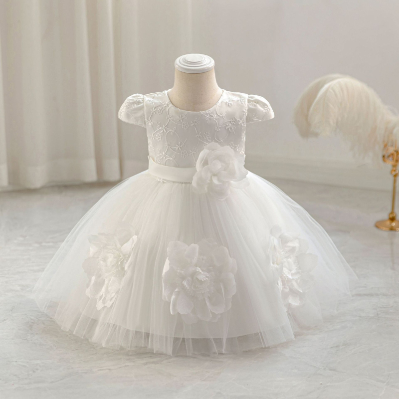 Otinluo Vaikiška suknelė – princės stiliaus tutu su 3D gėlėmis, poliesteris su medvilnine įdėja, vakarinė suknelė visoms metų laikams