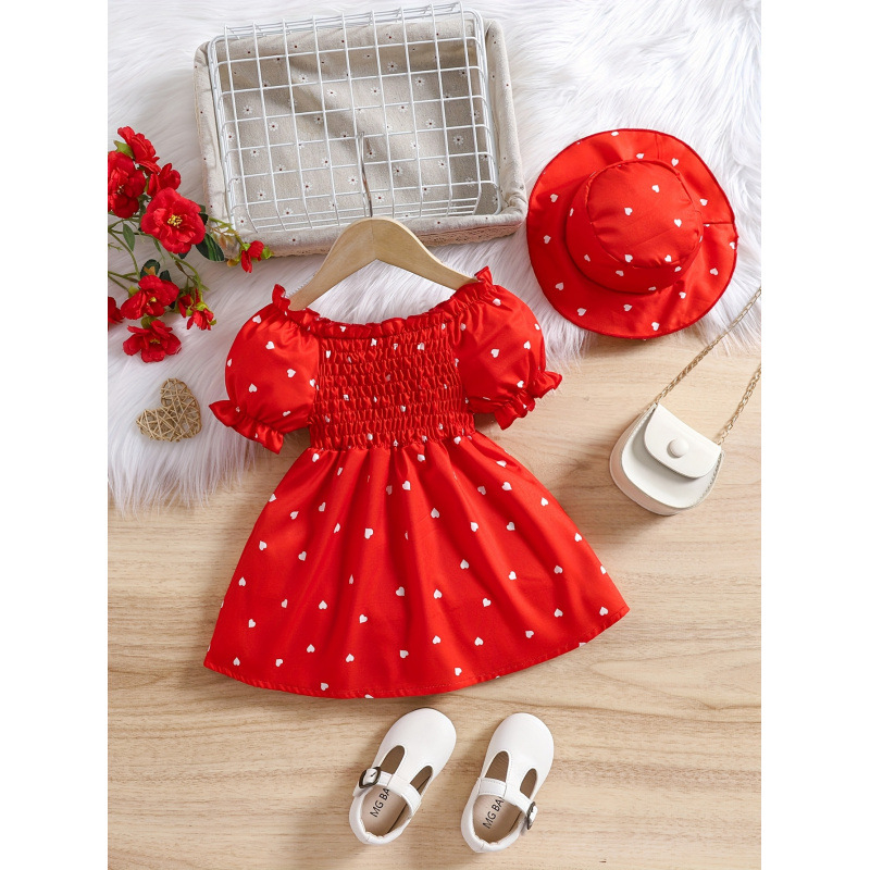 Dječji komplet: haljina s puff rukavima u retro stilu i šešir – Tianzhu pamuk, Vinylon vlakna, Petticoat suknja, patchwork stil, za djecu 8+