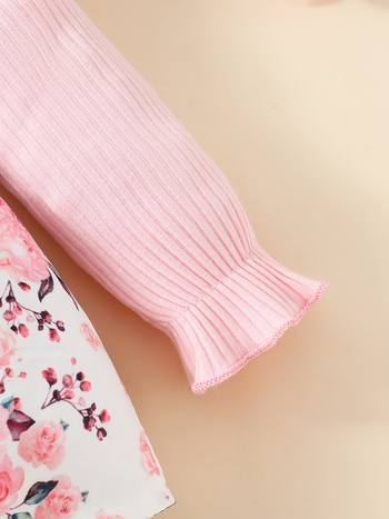 Бебешки ромпер с дълги ръкави, флорална шарка, закопчаване със скрити копчета, полиестер, за новородени 0–1 година, корейски стил