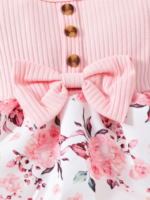 Бебешки ромпер с дълги ръкави, флорална шарка, закопчаване със скрити копчета, полиестер, за новородени 0–1 година, корейски стил