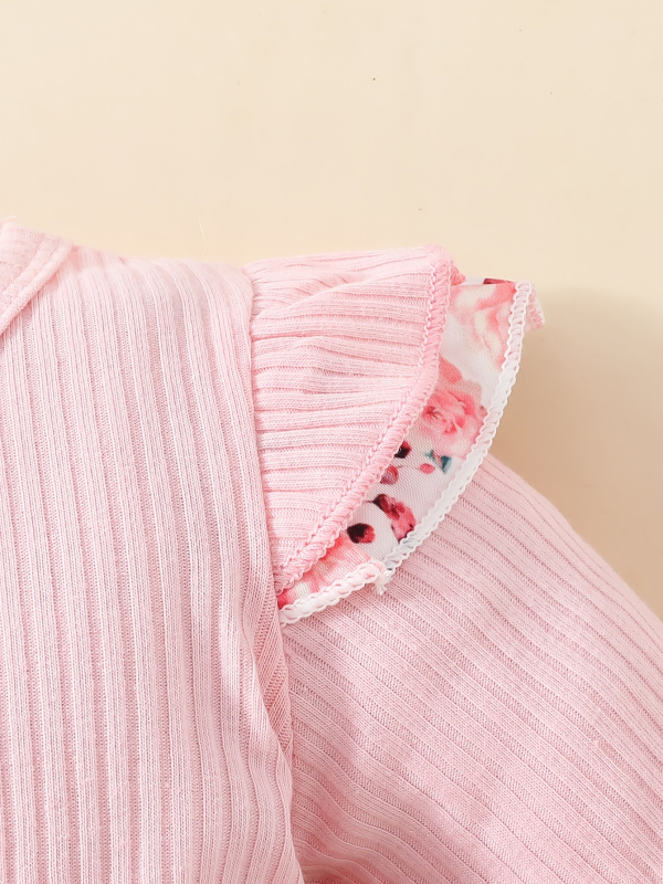 Бебешки ромпер с дълги ръкави, флорална шарка, закопчаване със скрити копчета, полиестер, за новородени 0–1 година, корейски стил